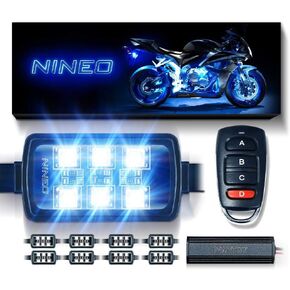 NINEO 8PCS Motorcycle RGB LED Strip Lights, Multi-Color Neon Atmosphere Lights Waterproof W/Wireless Smart Remote Controllers for Carts Trikes Cruiser Scooter ATV UTV - Pack of 8