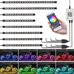 Kairiyard 8PCS Motorcycle Underglow LED Light Kit, App Control Multicolor Motorcycle LED Light Kit Music Sync RGB Strips Light Waterproof for Harley Davidson Honda Kawasaki Suzuki