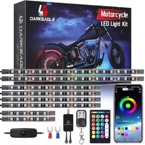8PCS Motorcycle RGB LED Light Kits with APP/RF Remote, Dual Zone Motorcycle Strip Lights with Brake Turn Signal, 12V Waterproof Multi-Color Motorcycle Underglow Lights for Harley Honda