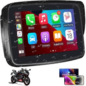 SANPTENT Portable Carplay Screen for Motorcycle, Wireless Apple CarPlay & Android Auto, 5-Inch IP67 Waterproof GPS Navigation, Voice Control, 5G Dual Bluetooth, TF Input in Kuwait