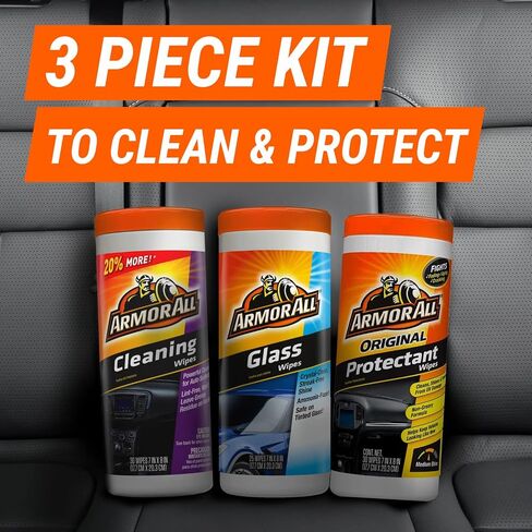 Armor All Protectant, Glass and Cleaning Wipes, Wipes for Car Interior and Car Exterior, 30 Count Each (Pack of 3) in Saudi Arabia