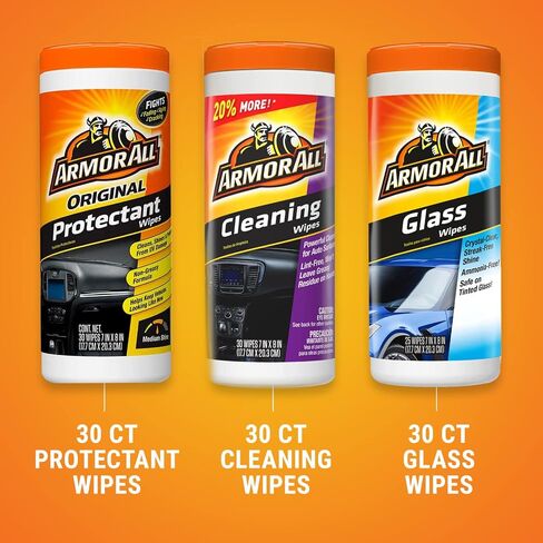 Armor All Protectant, Glass and Cleaning Wipes, Wipes for Car Interior and Car Exterior, 30 Count Each (Pack of 3) in Saudi Arabia