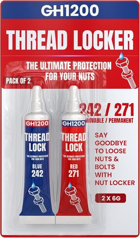 2 Pack Thread Lock. 271 and 242 Medium and Strong Strength Locktight for Nuts, Bolts, Fasteners and Metals. Lock Tight Thread Locker with Stable and Consistent Performance (6gx2) in Kuwait