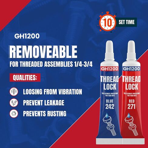 2 Pack Thread Lock. 271 and 242 Medium and Strong Strength Locktight for Nuts, Bolts, Fasteners and Metals. Lock Tight Thread Locker with Stable and Consistent Performance (6gx2) in Kuwait