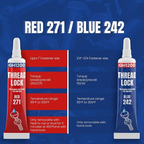 2 Pack Thread Lock. 271 and 242 Medium and Strong Strength Locktight for Nuts, Bolts, Fasteners and Metals. Lock Tight Thread Locker with Stable and Consistent Performance (6gx2) in Kuwait