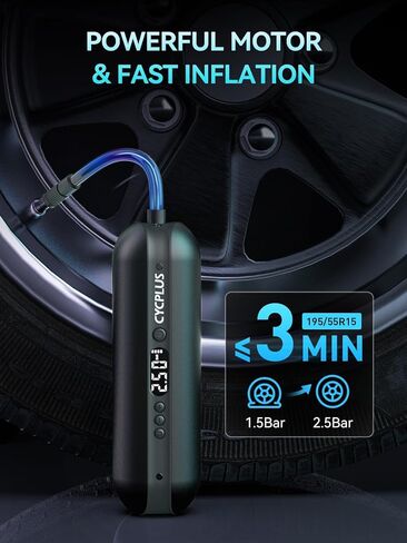 ضاغط هواء كهربائي من CYCPLUS منفاخ إطارات السيارة، بحد أقصى 150 رطل لكل بوصة مربعة، مضخة هواء ذات إغلاق تلقائي مع صمامات بريستا وشرايدر لجميع الدراجات النارية والسيارات (أسود) in Kuwait