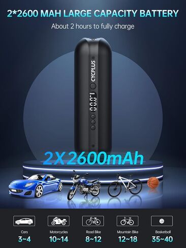 ضاغط هواء كهربائي من CYCPLUS منفاخ إطارات السيارة، بحد أقصى 150 رطل لكل بوصة مربعة، مضخة هواء ذات إغلاق تلقائي مع صمامات بريستا وشرايدر لجميع الدراجات النارية والسيارات (أسود) in Kuwait