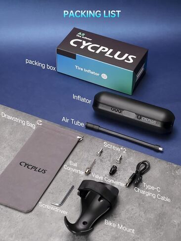 ضاغط هواء كهربائي من CYCPLUS منفاخ إطارات السيارة، بحد أقصى 150 رطل لكل بوصة مربعة، مضخة هواء ذات إغلاق تلقائي مع صمامات بريستا وشرايدر لجميع الدراجات النارية والسيارات (أسود) in Kuwait