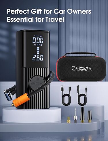 منفاخ إطارات ZMOON ضاغط هواء محمول، 2 في 1 150 رطل لكل بوصة مربعة لاسلكي ومضخة هواء تيار مستمر 12 فولت لإطارات السيارات، 9000 مللي أمبير في الساعة 4 مرات تضخم أسرع مضخة هواء لقياس الضغط المباشر للسيارة/الدراجة النارية/الدراجة/الكرة in Kuwait