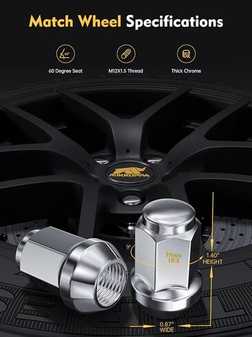 صواميل العروة MIKKUPPA M12x1.5 - بديلة لـ 2006-2019 Ford Fusion، 2000-2019 Focus، 2001-2019 Escape Aftermarket Wheel 20 قطعة من نهاية مغلقة من الكروم in Saudi Arabia