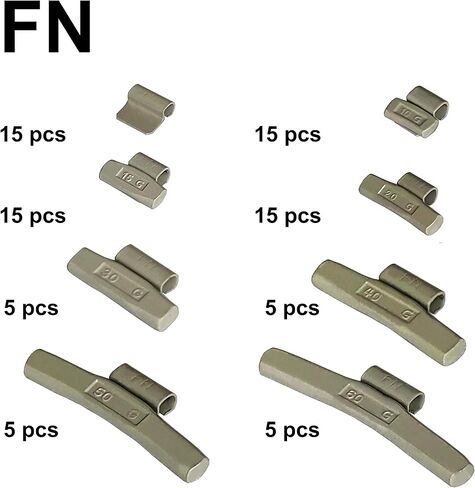 FN-M75G Wheel Weight Kit FN Style ;Grey 75 pcs/kit: 10g 15pcs, 15g 20pcs, 20g 15pcs, 25g 5pcs, 30g 5pcs, 40g 5pcs, 50g 5pcs and 60g 5pcs in Saudi Arabia