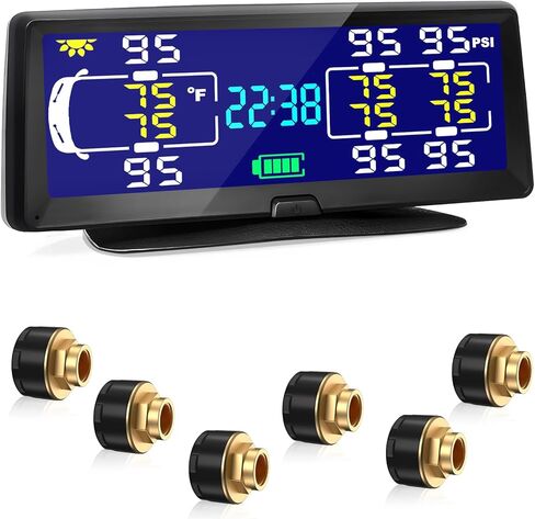 Hieha Tire Pressure Monitoring System, 7.84" Wireless Solar Rv TPMS with 4 Sensors for Travel Trailer Truck Fifth Wheel Motorhome, Real-time Monitoring Pressure and Temperature(0~198 PSI) in Saudi Arabia