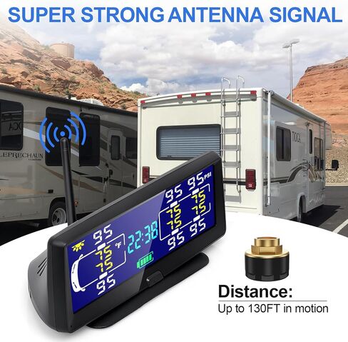 Hieha Tire Pressure Monitoring System, 7.84" Wireless Solar Rv TPMS with 4 Sensors for Travel Trailer Truck Fifth Wheel Motorhome, Real-time Monitoring Pressure and Temperature(0~198 PSI) in Saudi Arabia