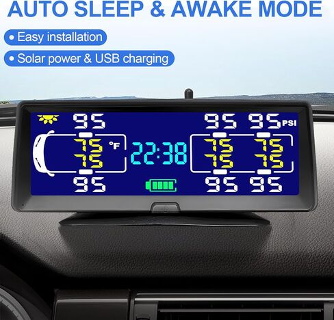 Hieha Tire Pressure Monitoring System, 7.84" Wireless Solar Rv TPMS with 4 Sensors for Travel Trailer Truck Fifth Wheel Motorhome, Real-time Monitoring Pressure and Temperature(0~198 PSI) in Saudi Arabia