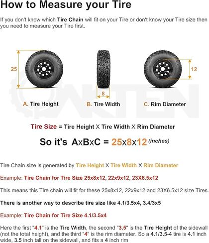 OakTen Set of 2 Tire Chains 20x8.00x10, 20x8.00x8, 21x7.00x8 for Lawn Garden Tractors, Mowers, and Riders, 2-Link Design for Enhanced Traction in Kuwait