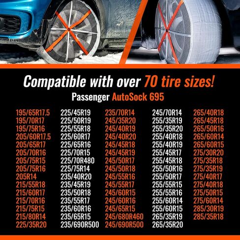 جوارب AutoSock 695 للإطارات الثلجية للسيارات وسيارات الدفع الرباعي والبيك اب - بديل أفضل لسلاسل الإطارات (عبوة من قطعتين) in Saudi Arabia