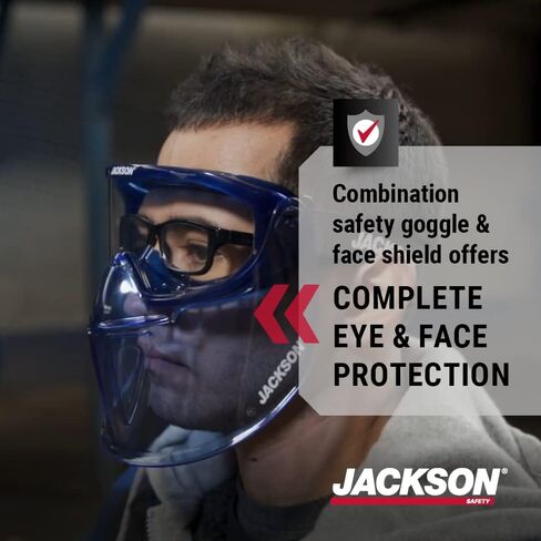 نظارة Jackson Safety GPL500 Premium مع درع وجه قابل للفصل - طلاء مضاد للضباب - عدسة شفافة - أزرق - 21000 in Saudi Arabia