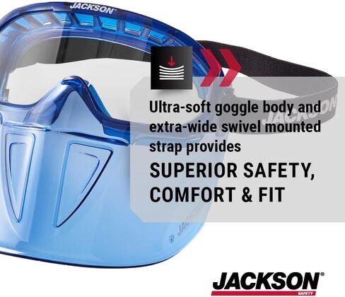 نظارة Jackson Safety GPL500 Premium مع درع وجه قابل للفصل - طلاء مضاد للضباب - عدسة شفافة - أزرق - 21000 in Saudi Arabia