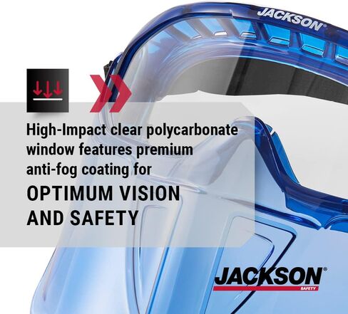 نظارة Jackson Safety GPL500 Premium مع درع وجه قابل للفصل - طلاء مضاد للضباب - عدسة شفافة - أزرق - 21000 in Saudi Arabia