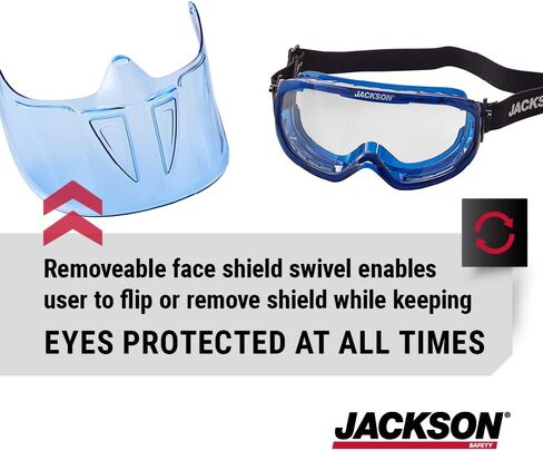 نظارة Jackson Safety GPL500 Premium مع درع وجه قابل للفصل - طلاء مضاد للضباب - عدسة شفافة - أزرق - 21000 in Saudi Arabia