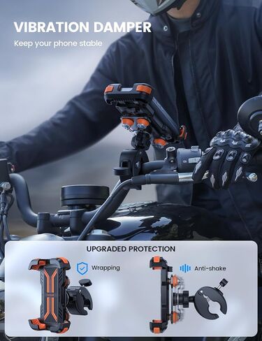 Lamicall Motorcycle Phone Mount Holder with Dual Vibration Dampener | Upgrade Handlebar Clip, Motorcycle Cell Phone Holder, Bike Phone Mount, for iPhone Pro Max, 4.7-6.7" Phones, Black in Kuwait