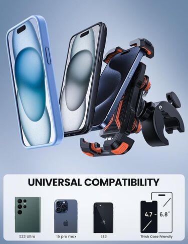 Lamicall Motorcycle Phone Mount Holder with Dual Vibration Dampener | Upgrade Handlebar Clip, Motorcycle Cell Phone Holder, Bike Phone Mount, for iPhone Pro Max, 4.7-6.7" Phones, Black in Kuwait