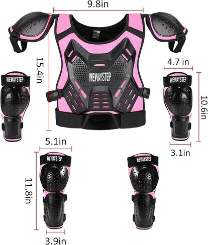 WEWAYSTEP Kids Dirt Bike Gear - حامي الصدر موتوكروس جير دراجة نارية درع سترة واقية مع منصات الركبة وسادة الكوع ركوب الخيل بدلة حماية كامل الجسم in Kuwait