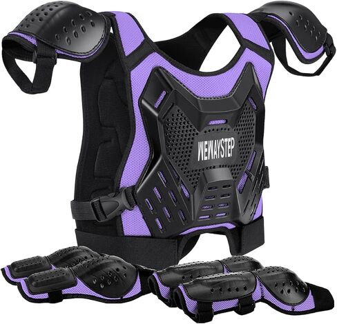 WEWAYSTEP Kids Dirt Bike Gear - حامي الصدر موتوكروس جير دراجة نارية درع سترة واقية مع منصات الركبة وسادة الكوع ركوب الخيل بدلة حماية كامل الجسم in Kuwait