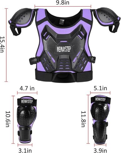 WEWAYSTEP Kids Dirt Bike Gear - حامي الصدر موتوكروس جير دراجة نارية درع سترة واقية مع منصات الركبة وسادة الكوع ركوب الخيل بدلة حماية كامل الجسم in Kuwait