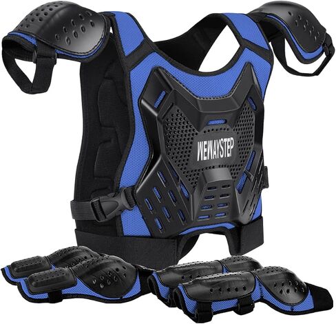 WEWAYSTEP Kids Dirt Bike Gear - حامي الصدر موتوكروس جير دراجة نارية درع سترة واقية مع منصات الركبة وسادة الكوع ركوب الخيل بدلة حماية كامل الجسم in Kuwait