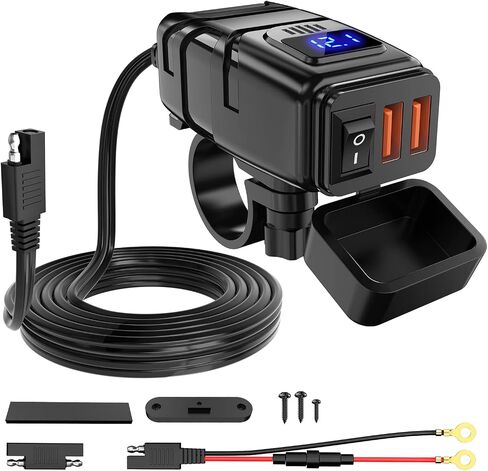 Nilight Motorcycle Charger with 12V Voltmeter Independent On Off Switch SAE USB Adapter Inline 10A Fuse Waterproof 6.8A Dual QC3.0 Fast Charging Phone Tablet for 7/8inch Handlebar ATV in Saudi Arabia
