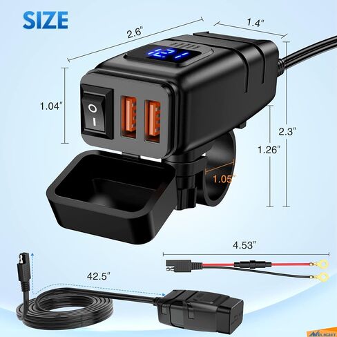 Nilight Motorcycle Charger with 12V Voltmeter Independent On Off Switch SAE USB Adapter Inline 10A Fuse Waterproof 6.8A Dual QC3.0 Fast Charging Phone Tablet for 7/8inch Handlebar ATV in Saudi Arabia