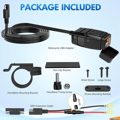 Nilight Motorcycle Charger with 12V Voltmeter Independent On Off Switch SAE USB Adapter Inline 10A Fuse Waterproof 6.8A Dual QC3.0 Fast Charging Phone Tablet for 7/8inch Handlebar ATV in Saudi Arabia