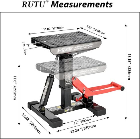 حامل رفع الدراجة النارية الهيدروليكي من RUTU - رافعة رافعة صيانة فولاذية شديدة التحمل للدراجة الترابية، عربة الثلج - حامل دراجة نارية بسعة 1000 رطل - أدوات ملحقات إصلاح الدراجات النارية in Kuwait