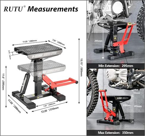 حامل رفع الدراجة النارية الهيدروليكي من RUTU - رافعة رافعة صيانة فولاذية شديدة التحمل للدراجة الترابية، عربة الثلج - حامل دراجة نارية بسعة 1000 رطل - أدوات ملحقات إصلاح الدراجات النارية in Kuwait