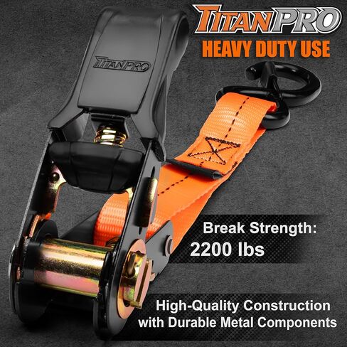 أشرطة ربط السقاطة من TitanPro مكونة من 4 قطع - قوة اختبار 2200 رطل، أربطة سقاطة ممتازة مقاس 1 × 15 بوصة مع مقابض مبطنة | أشرطة متحركة لملحقات الشاحنات شديدة التحمل (أسود) in Saudi Arabia