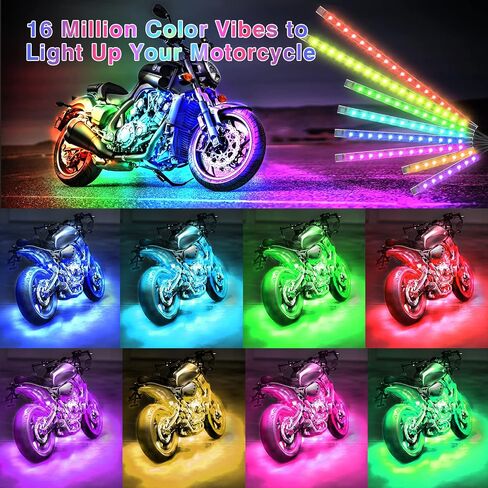 8 قطع من مجموعات إضاءة LED للدراجة النارية RGB مع جهاز تحكم عن بعد APP/RF، مصابيح شريطية للدراجات النارية ذات المنطقة المزدوجة مع إشارة دوران الفرامل، أضواء توهج للدراجات النارية متعددة الألوان مقاومة للماء 12 فولت لهارلي هوندا in Kuwait