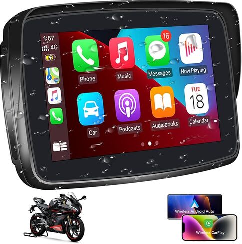SANPTENT Portable Carplay Screen for Motorcycle, Wireless Apple CarPlay & Android Auto, 5-Inch IP67 Waterproof GPS Navigation, Voice Control, 5G Dual Bluetooth, TF Input in Kuwait