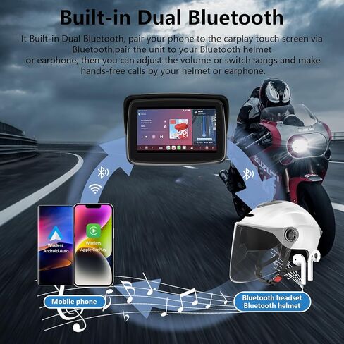 SANPTENT Portable Carplay Screen for Motorcycle, Wireless Apple CarPlay & Android Auto, 5-Inch IP67 Waterproof GPS Navigation, Voice Control, 5G Dual Bluetooth, TF Input in Kuwait