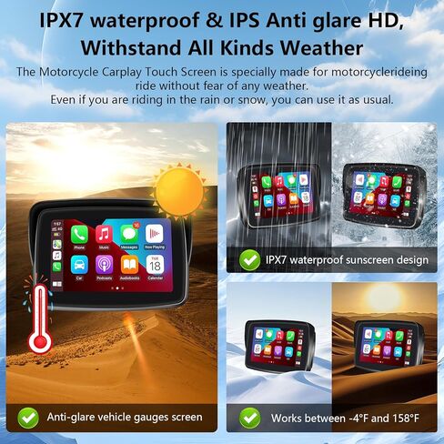 SANPTENT Portable Carplay Screen for Motorcycle, Wireless Apple CarPlay & Android Auto, 5-Inch IP67 Waterproof GPS Navigation, Voice Control, 5G Dual Bluetooth, TF Input in Kuwait