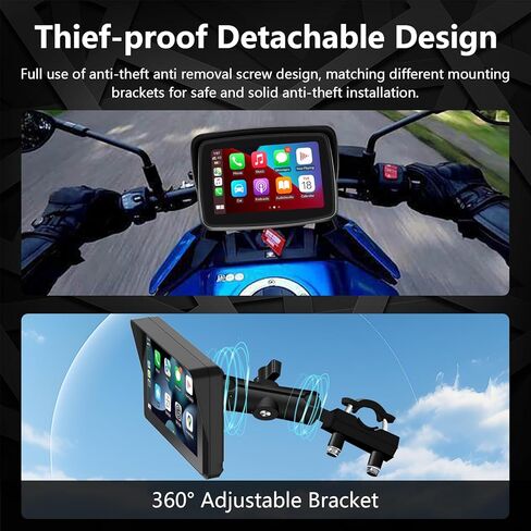 SANPTENT Portable Carplay Screen for Motorcycle, Wireless Apple CarPlay & Android Auto, 5-Inch IP67 Waterproof GPS Navigation, Voice Control, 5G Dual Bluetooth, TF Input in Kuwait