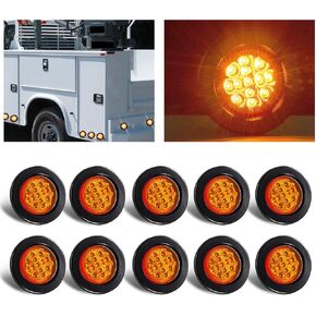10PCS 2.5" Inch Red Round Trailer Led Side Marker Clearance Lights Clear Lens w/ [Reflector Lens] [Grommet] [IP67 Waterproof] [Flush Mount] [Wire Pigtails] for 12V Semi Truck Trailer RV Van Boat