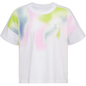 adidas Girls' Little Short Sleeve Loose Boxy Tee, White with Multicolors, Large