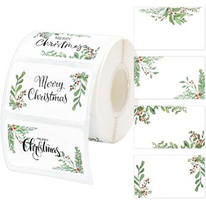 Whaline Christmas Direct Thermal Labels Xmas Holly Berry Coding Label Stickers Self-Adhesive Thermal Label Printer Decals for Xmas Party Business, 500Pcs