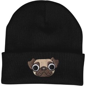 Skullies Beanie Hats for Women Pug Dog Face-Black