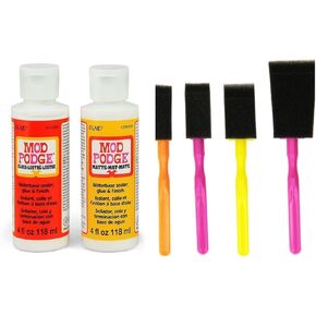 Mod Podge Decoupage Starter Kit Bundle with 6 Items -- Gloss and Matte Medium with 4 Foam Brushes