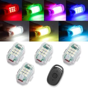Wireless Strobe Lights, 7 Colors USB Rechargeable Flashing Lights with Remote Control, High Brightness Anti-Collision Lights, Night Riding Motorcycles Led Lights for Car Truck Bike Drone (4 PACK)