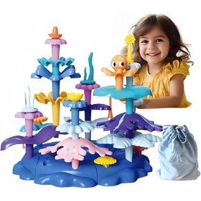Ocean Underwater World Coral Toy, Ocean Blocks, Coral Garden Building, Kids Birthday Gift, STEM Toy for Toddler Activities Ages 3 4 5 6(38PCS)