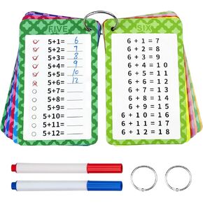 Multiplication Flashcards 0-12, 13 Pcs Multiplication Chart Math Flashcards, Multiplication Math Game, Times Table Flash Cards with 2 Dry Erase Markers and 2 Rings for 1st to 3rd Grades
