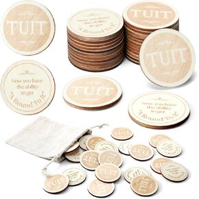 24 Pcs Wood Round Tuit 1.5 Inch Polished Wooden Tokens with Bag When You Get a Round to It for Colleague Family